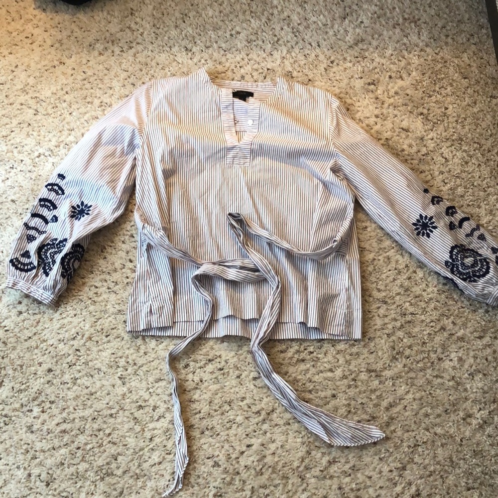 J. Crew Stripe Embroidered Dress Shirt w Tie